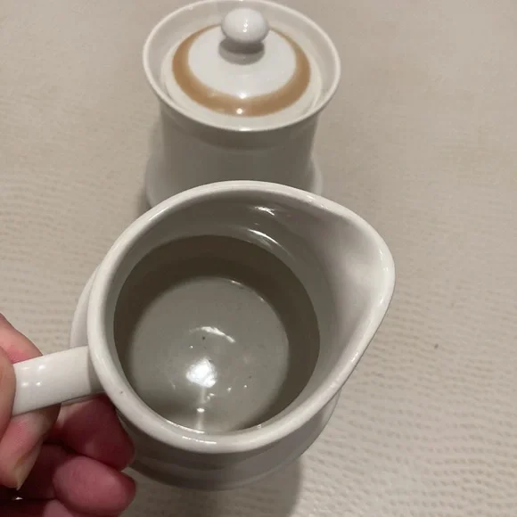 Japan vintage Hand Decorated Stoneware WaterColors Hearthside Creamer Sugar Set - Picture 3 of 11